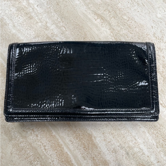 Banana Republic patent leather black crocodile embossed clutch - Picture 1 of 8
